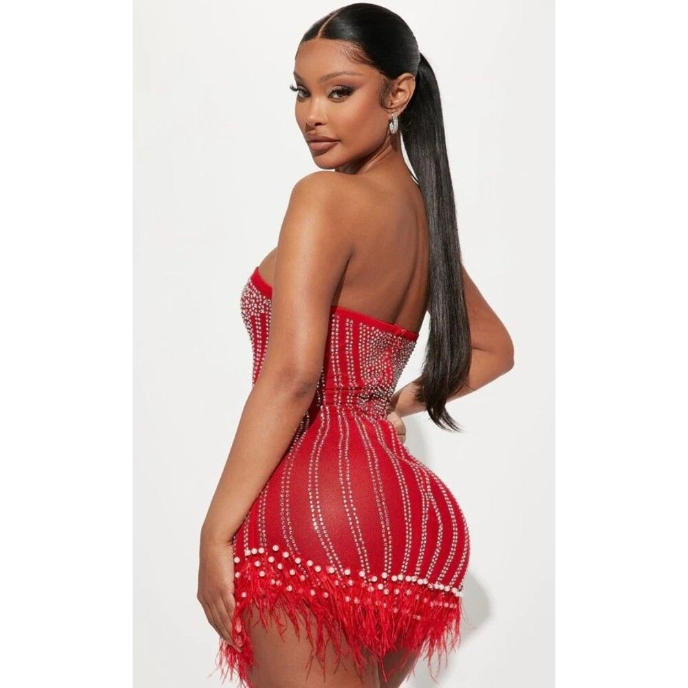 Fashion Nova NWT Glammed Up Embellished Red Mini Dress Misses Size Large - Picture 3 of 11